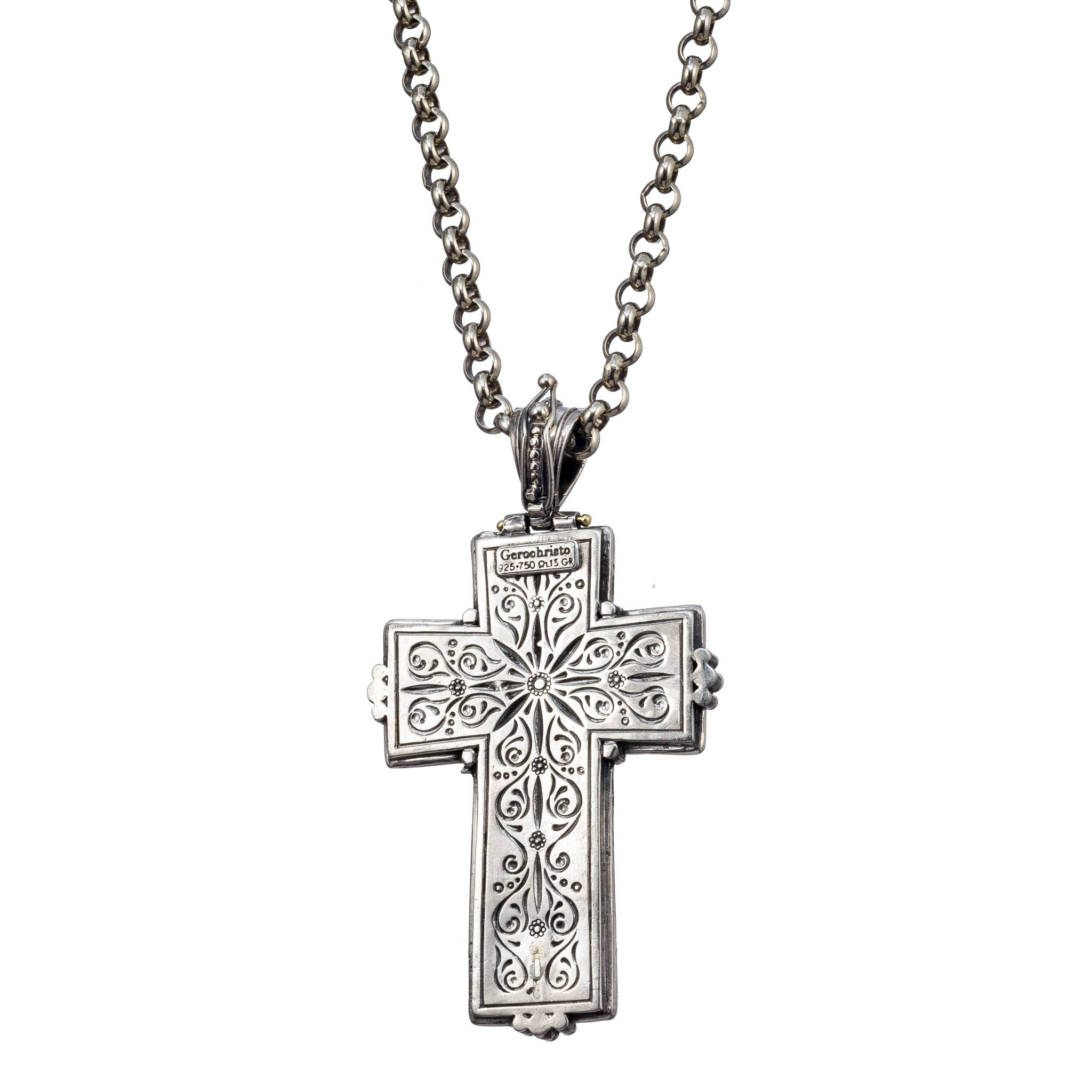 Gerochristo 3357 ~Medieval-Byzantine Sterling Silver Locket Pendant with  Cross
